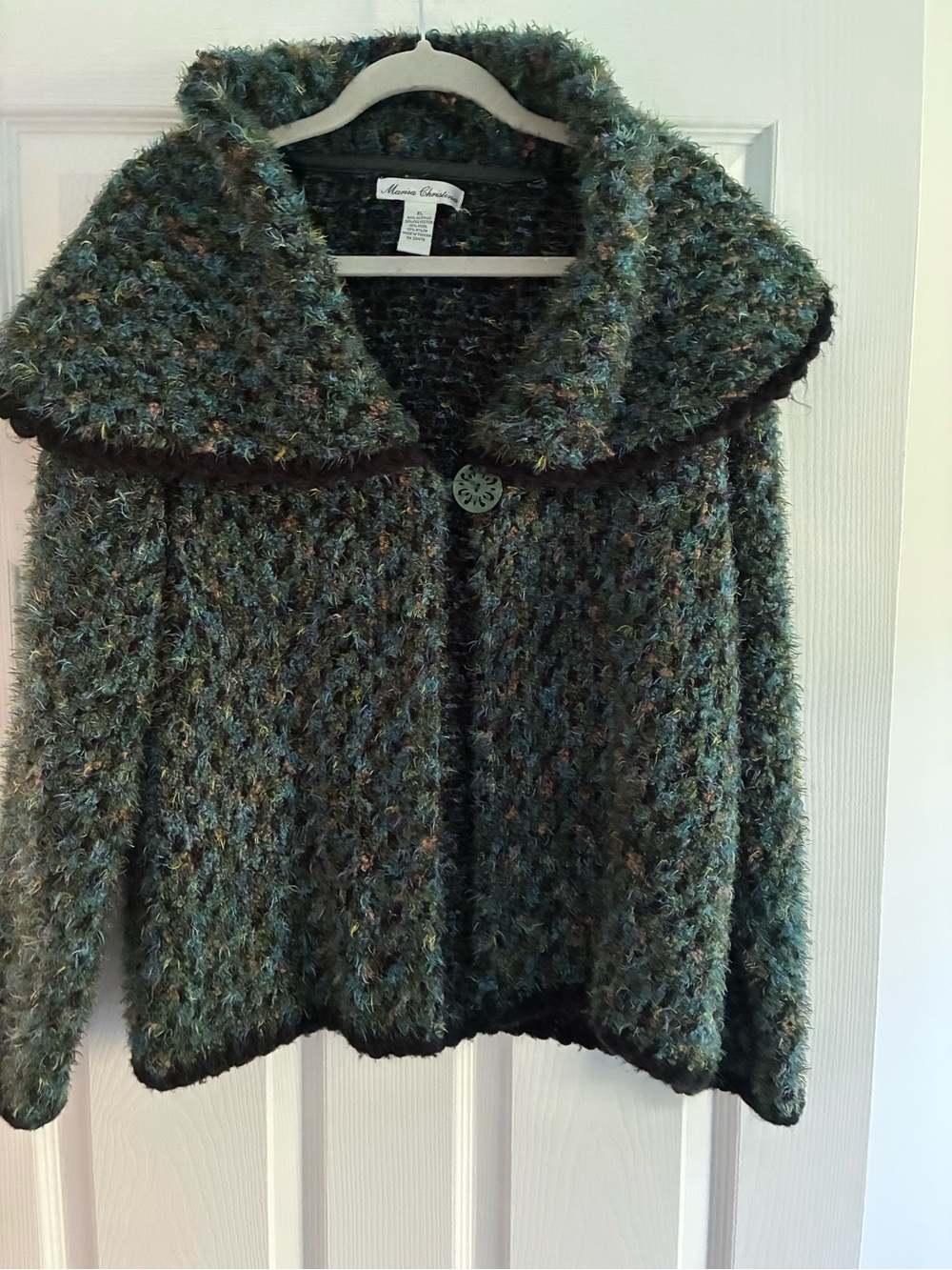 Marisa Christina Teal Multi-Color Fuzzy Shawl-Collar Cardigan XL